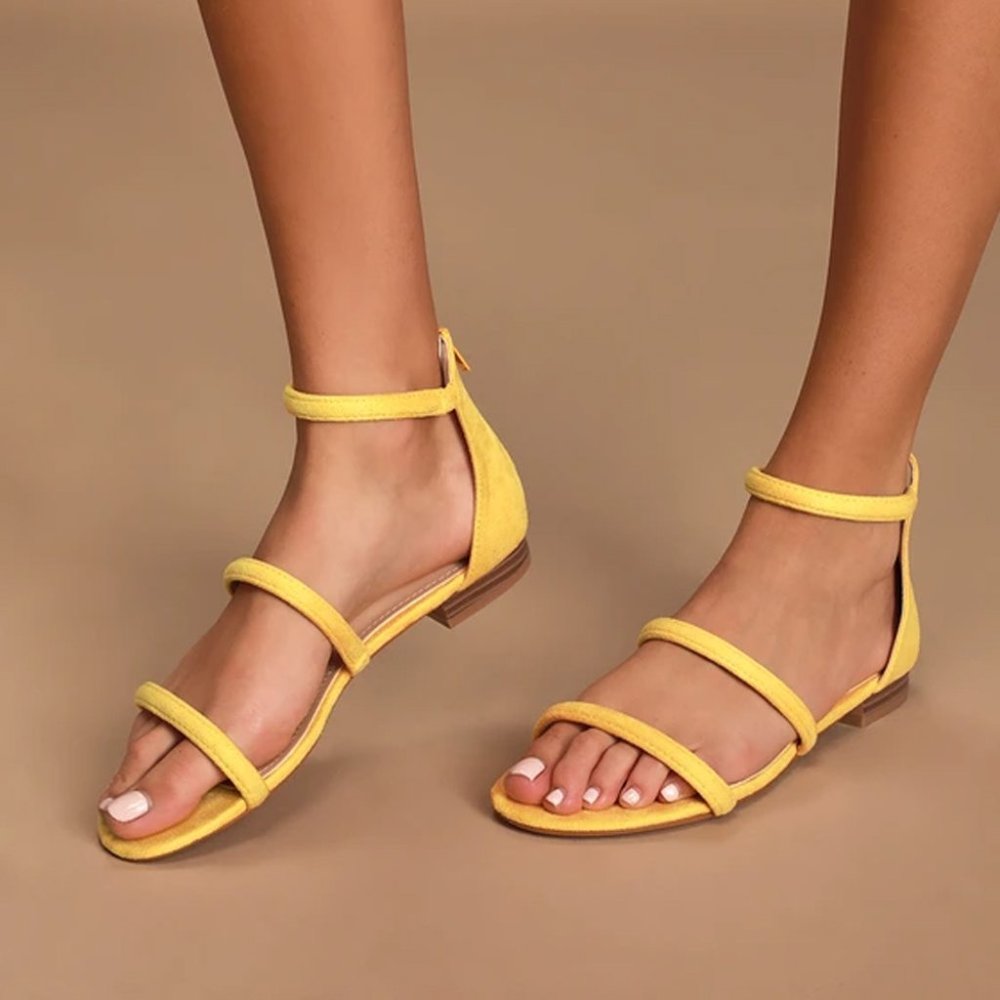 Lulus Quin Mustard Suede Flat Sandals